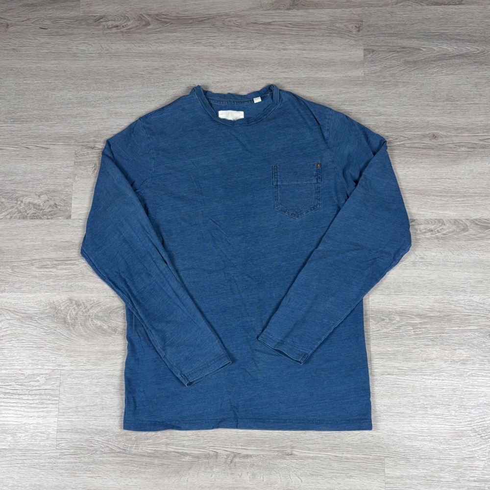 Paper Denim & Cloth Long Sleeve Blue Slub Knit Pocket Shirt Mens Small